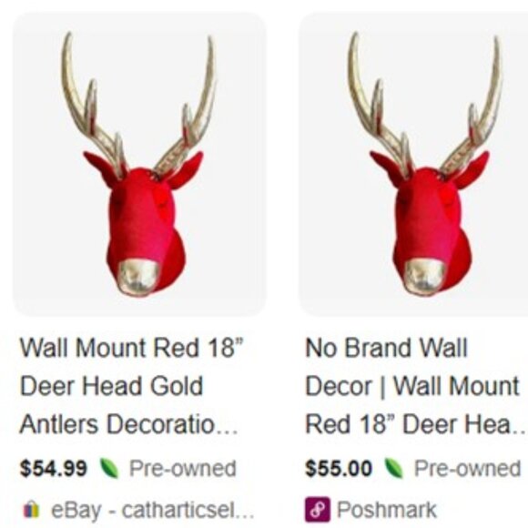 PLUSH RED REINDEER with Gold Antlers WALL DECOR 𐂂 - Picture 13 of 13